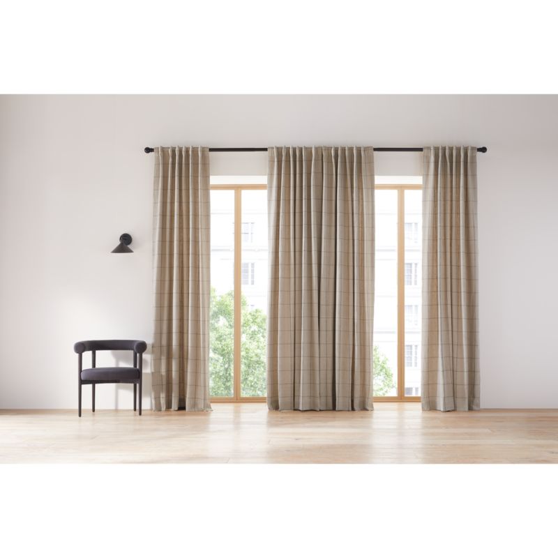 Warm Beige & Storm Grey Linen Double Pinstripe Grid Window Curtain Panel 52"x84" - image 2 of 9