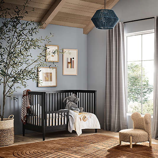 Bodie Ebonized Black Oak Wood Convertible Baby Crib with Toddler Bed Rail