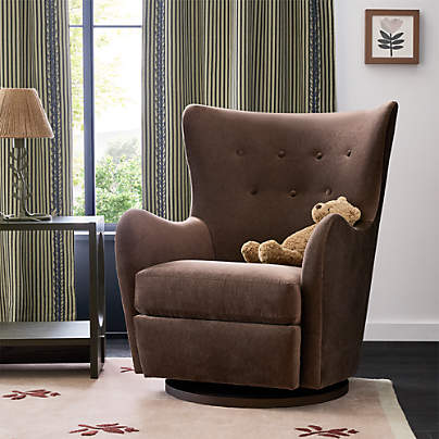 Embrace Chocolate Brown Velvet Swivel Glider Nursery Chair by Jeremiah Brent