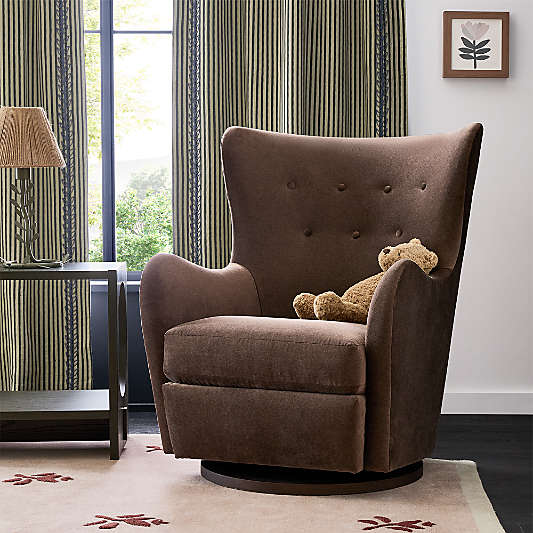 Embrace Chocolate Brown Velvet Swivel Glider Nursery Chair by Jeremiah Brent