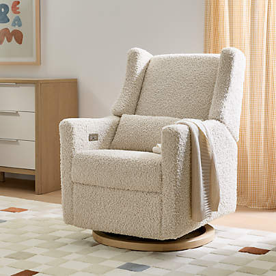 Babyletto Kiwi Almond Teddy Loop Nursery Power Glider Recliner Chair with Light Wood Base