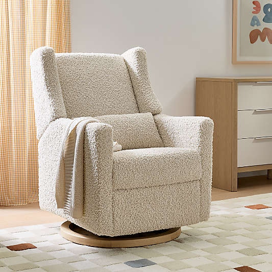 Babyletto Kiwi Almond Teddy Loop Nursery Power Glider Recliner Chair with Light Wood Base