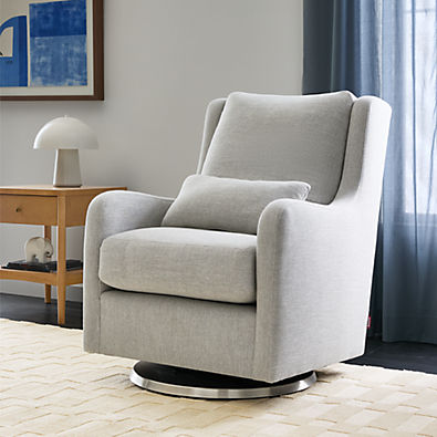 View Milo Grey Nursery Swivel Glider Chair with Silver Base details