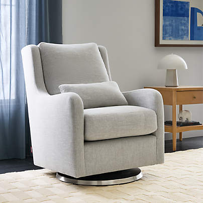 Milo Grey Nursery Swivel Glider Chair with Silver Base