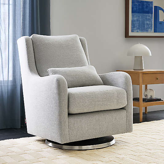 Milo Grey Nursery Swivel Glider Chair with Silver Base