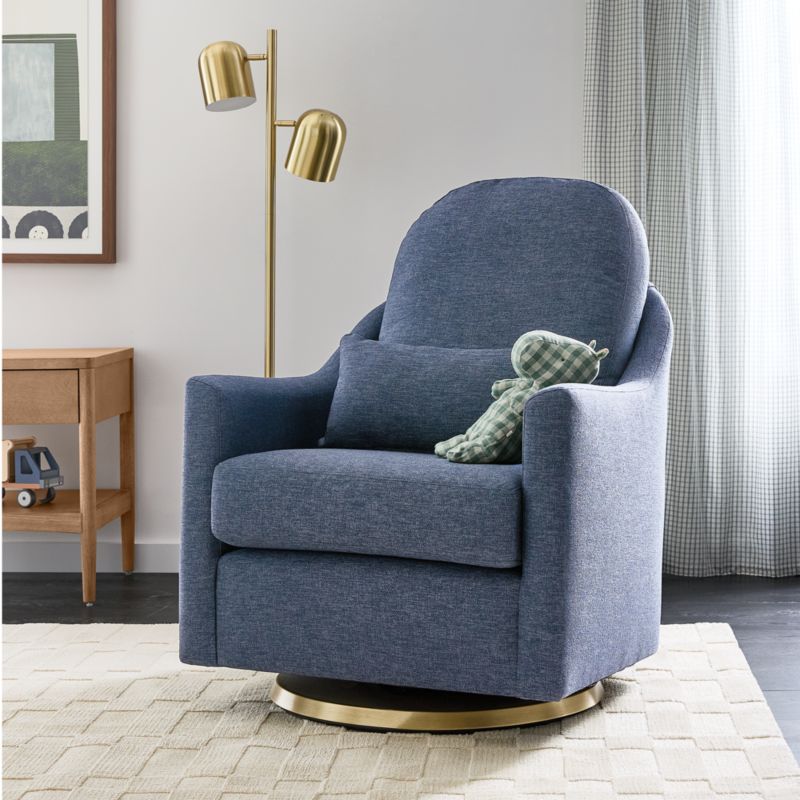 Viewing product image Nessa Navy Blue Nursery Swivel Glider with Gold Base - image 1 of 7