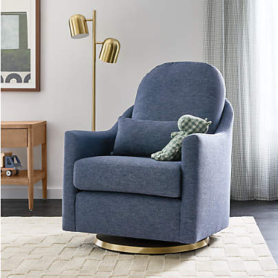 Nessa Navy Blue Nursery Swivel Glider with Gold Base