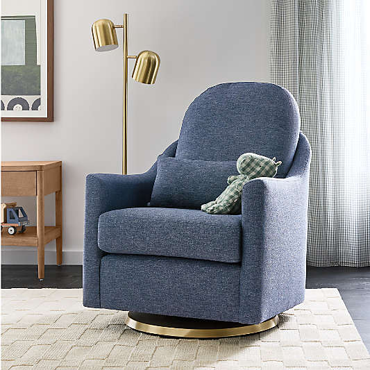 Nessa Navy Blue Nursery Swivel Glider with Gold Base
