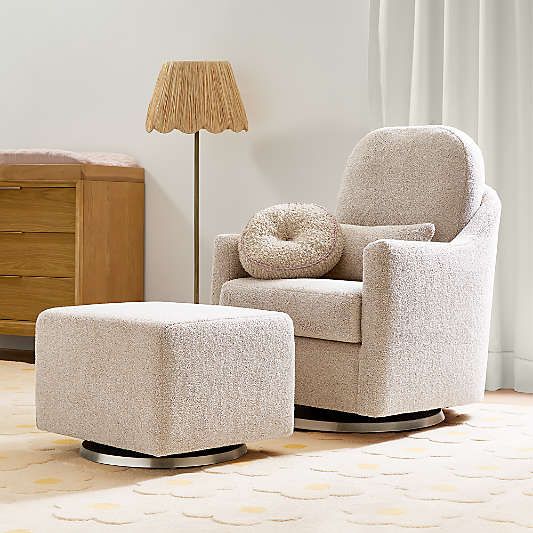 Nessa Light Brown Sherpa Nursery Swivel Glider with Silver Base