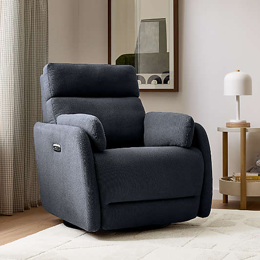 Owen Denim Blue Nursery Electronic Power Recliner with Night Light