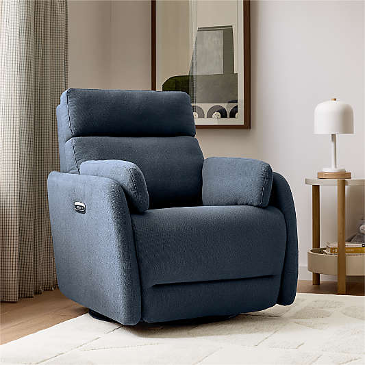 Owen Denim Blue Nursery Electronic Power Recliner with Night Light