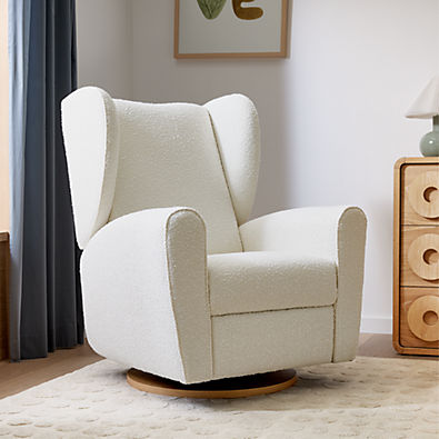 View Seesaw Cream Boucle Electronic Swivel Glider Power Recliner Nursery Chair with Natural Wood Base details