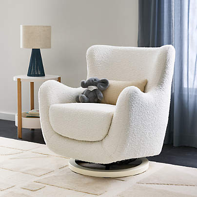 Babyletto x Nursery Works Solstice Ivory Boucle Nursery Glider Chair with Ivory Wood Base