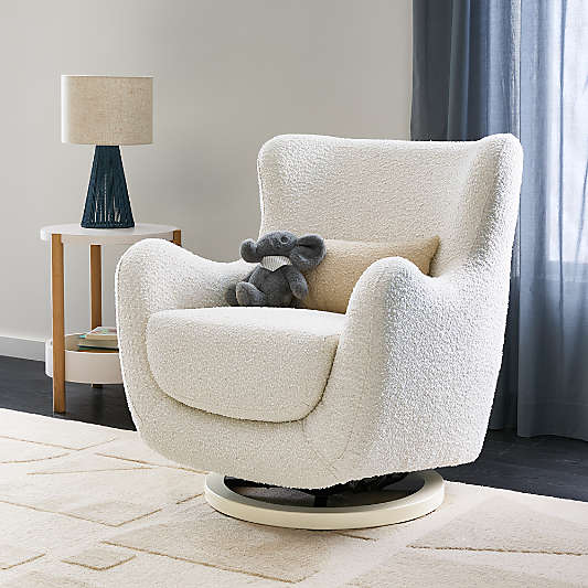 Babyletto x Nursery Works Solstice Ivory Boucle Nursery Glider Chair with Ivory Wood Base