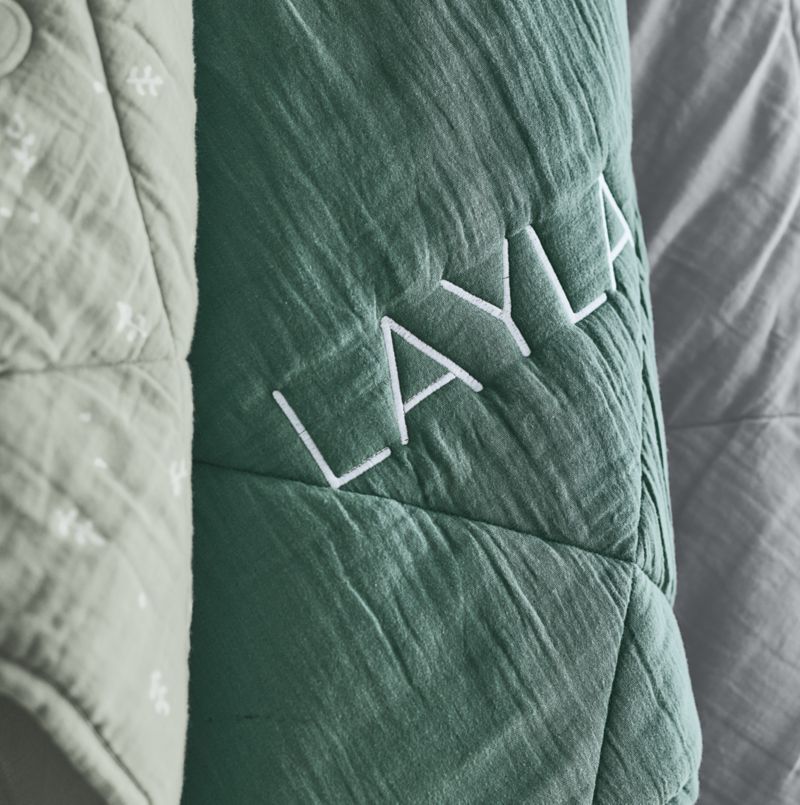 Supersoft Pine Green Cotton Gauze Baby Crib Quilt - image 2 of 12