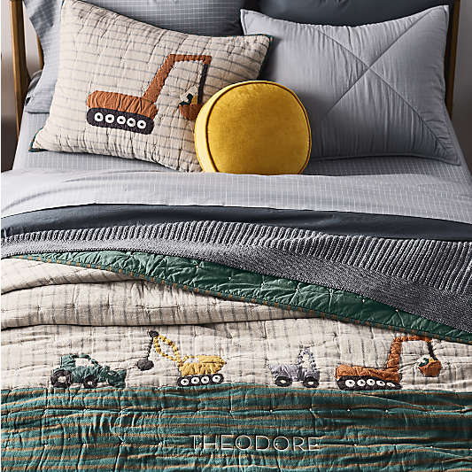 Stax Mini Grid Mist Blue Yarn-Dyed Organic Cotton Kids Queen Sheet Set