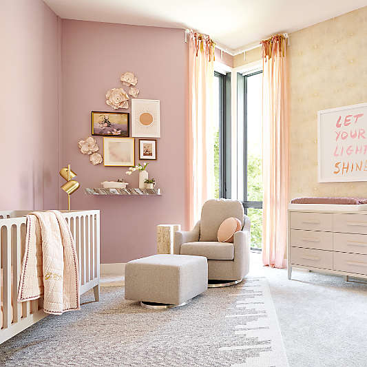 Nessa Light Brown Sherpa Nursery Swivel Glider with Silver Base