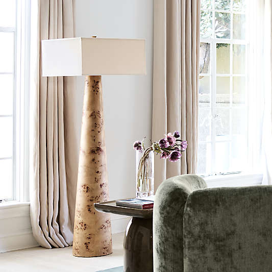 Gains Burlwood Floor Lamp with Linen Shade by Brigette Romanek