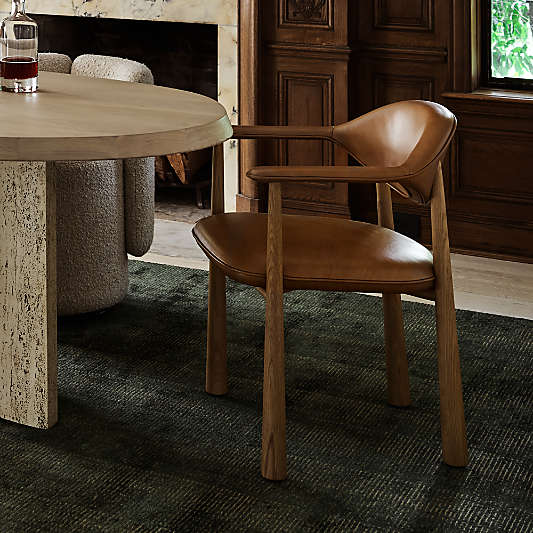 Isle Leather and Wood Dining Armchair by Brigette Romanek