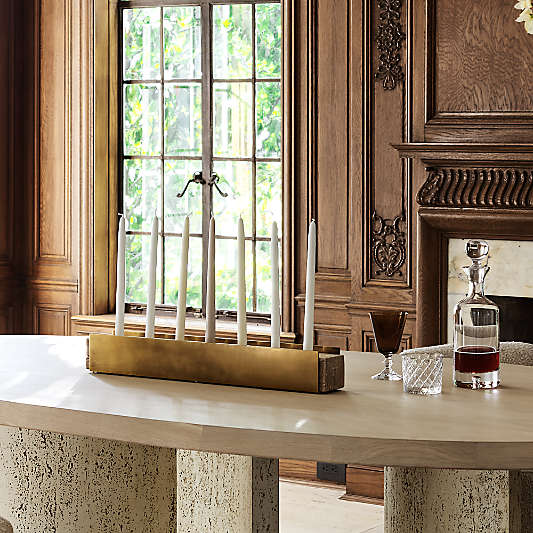 Liner Travertine and Brass Candelabra by Brigette Romanek