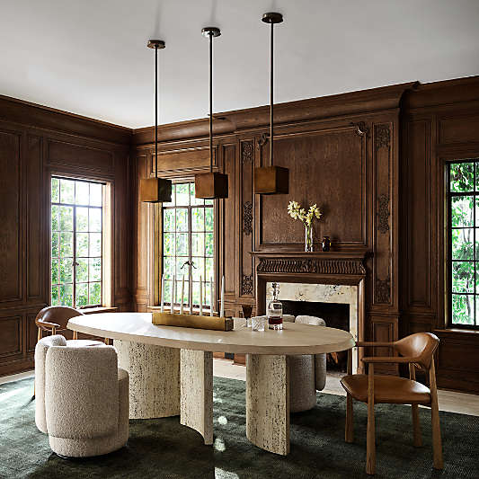 Point Dune 93" Oval Wood and Travertine Dining Table by Brigette Romanek