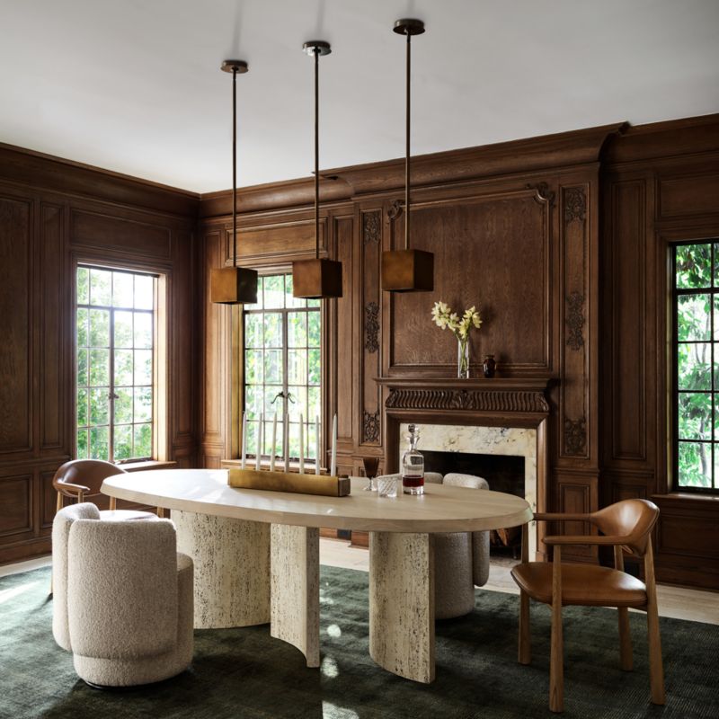 Point Dune 93" Oval Wood and Travertine Dining Table by Brigette Romanek