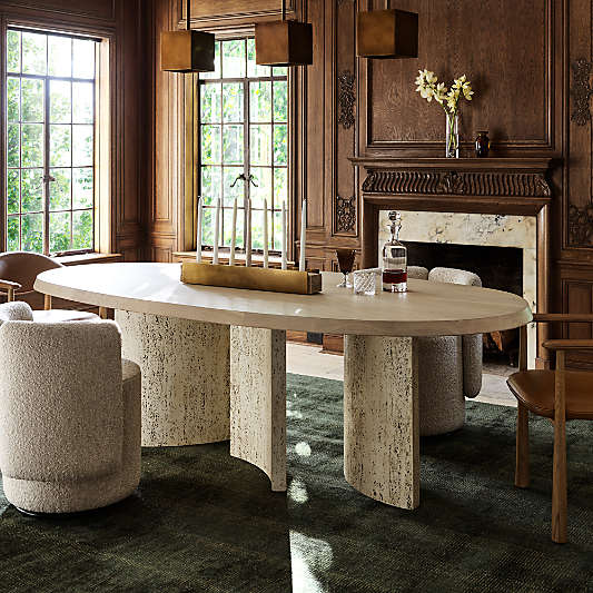 Point Dune 93" Oval Wood and Travertine Dining Table by Brigette Romanek