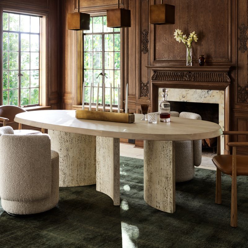 Point Dune 93" Oval Wood and Travertine Dining Table by Brigette Romanek