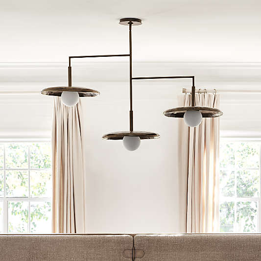 Lilypad Metal and Glass Three Light Chandelier by Brigette Romanek 49.5"