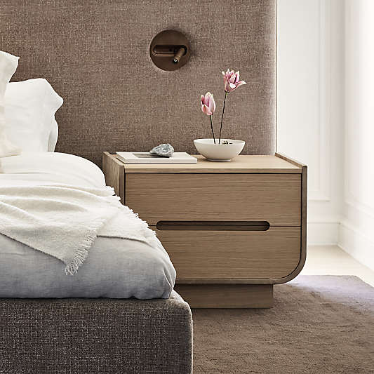 Venice 28.5" Leather and Oak Wood Nightstand by Brigette Romanek