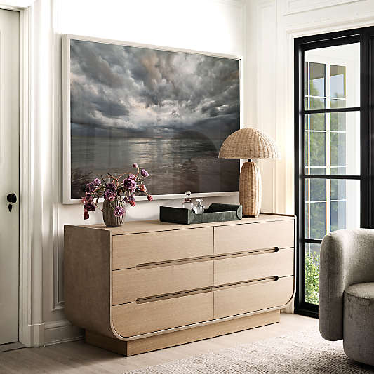 Venice 65" Leather and Oak Wood 6-Drawer Dresser by Brigette Romanek