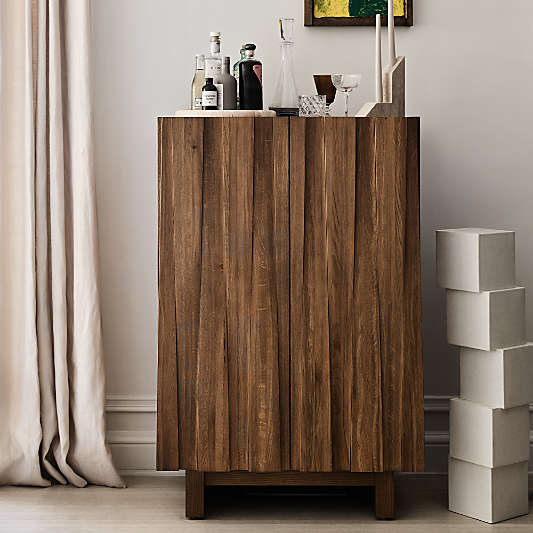 Tower 32" Light Brown Oak Wood Bar Cabinet by Brigette Romanek