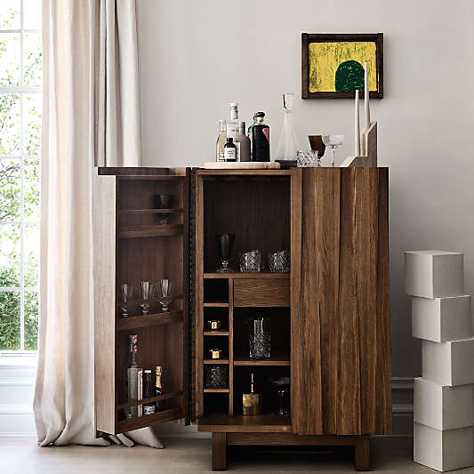 Tower 32" Light Brown Oak Wood Bar Cabinet by Brigette Romanek
