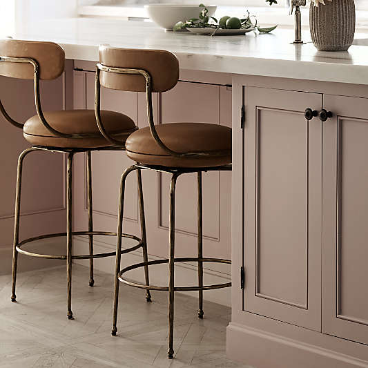 Bess Leather and Metal Swivel Counter Stool by Brigette Romanek