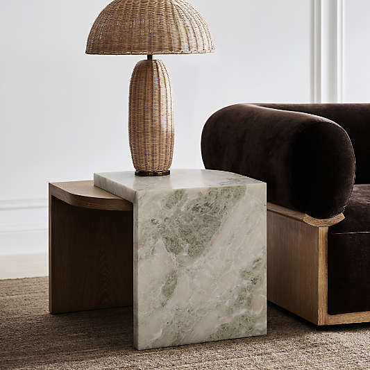 Laurel Canyon Natural Oak Wood and Marble 24" Layered End Table by Brigette Romanek