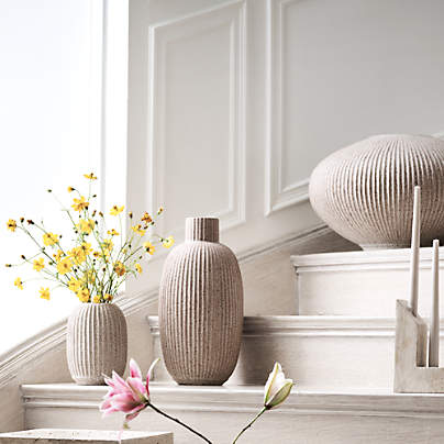 Blanca Beige Ribbed Ceramic Vases by Brigette Romanek