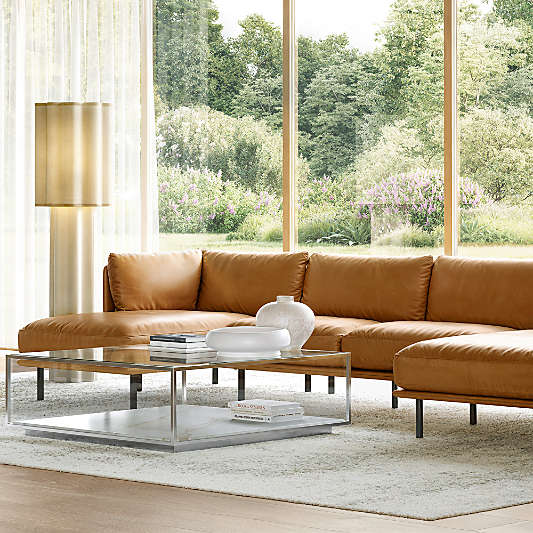Wells Leather 3-Piece Double-Chaise Sectional Sofa