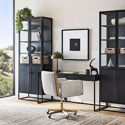 Caterina Natural Upholstered Office Chair with Brass Base