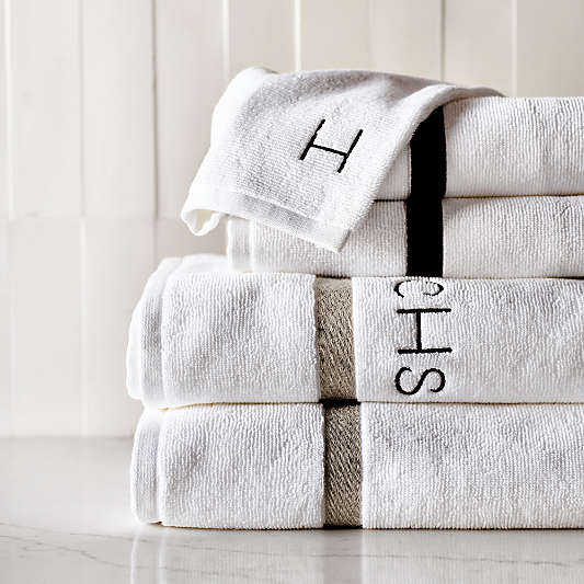 Tuxedo Stripe Organic Cotton Sand Beige Bath Towels, Set of 6