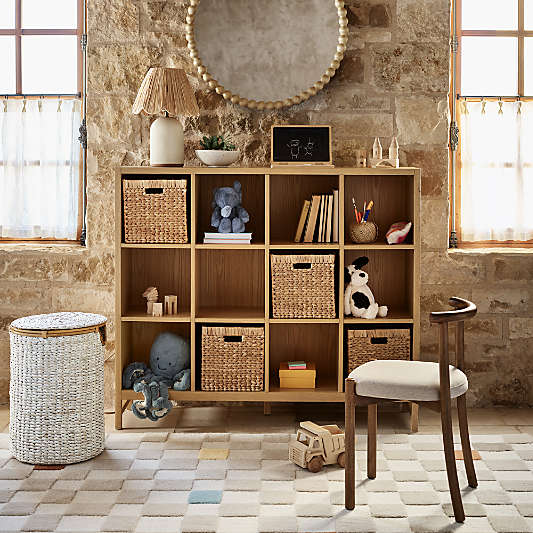 Beau Natural Oak Wood 12-Cube Kids Bookcase