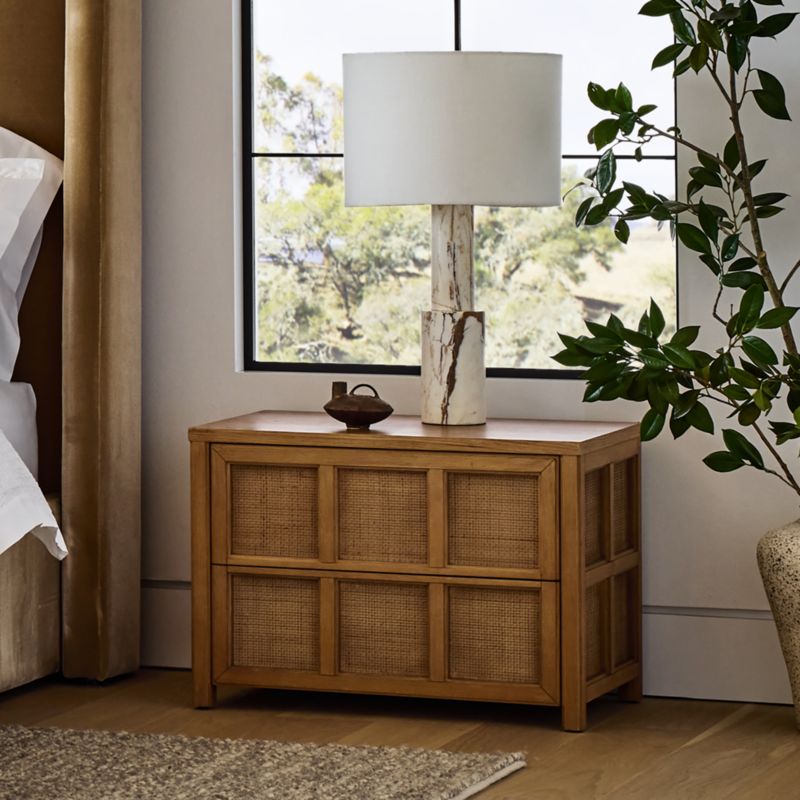 Campagna 30" Rattan and Natural Oak Wood Nightstand - image 2 of 8