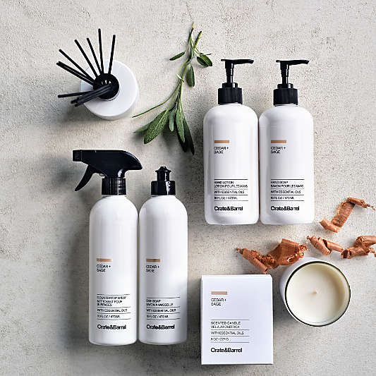 Cedar + Sage Hand Soap and Lotion Set with Stainless Steel Caddy