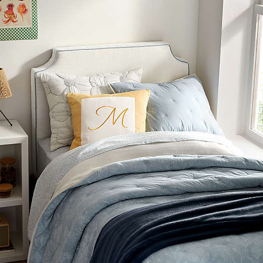 Floral Organic Cotton Line Art Sky Blue and Pampas Ivory Twin XL Comforter