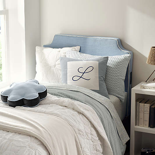 Bevel Blue with White Piping Twin Wall-Mounted Headboard