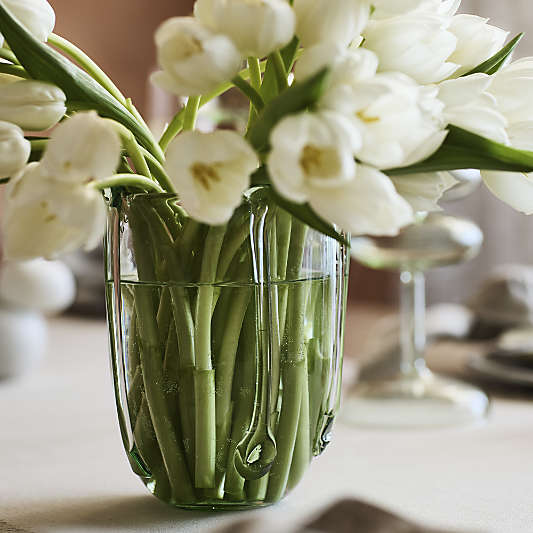 Isla Smoke Green Recycled Glass Hurricane Candle Holders