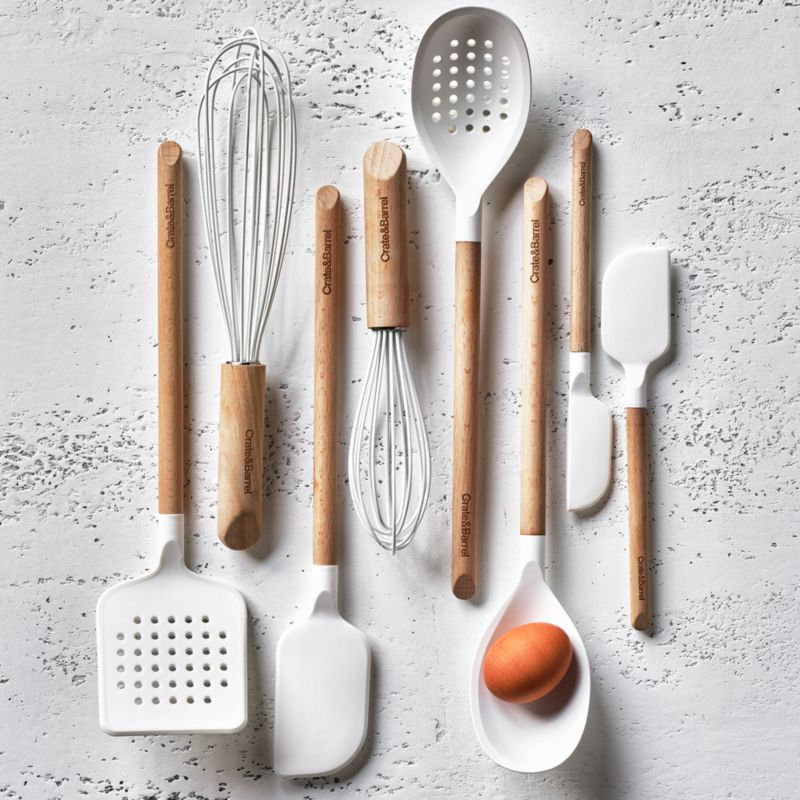 Crate & Barrel Wood and White Silicone Slotted Spoon - image 2 of 6