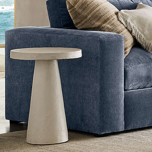Willy Faux Travertine Resin 17" Round Pedestal End Table by Leanne Ford