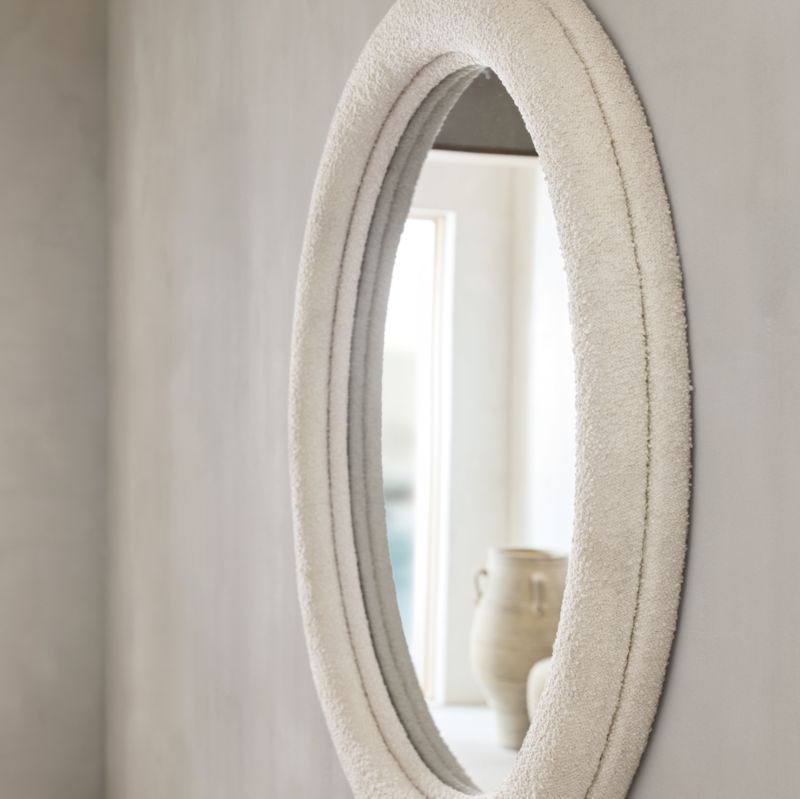 Harris White Boucle Round Wall Mirror 45" - image 4 of 7