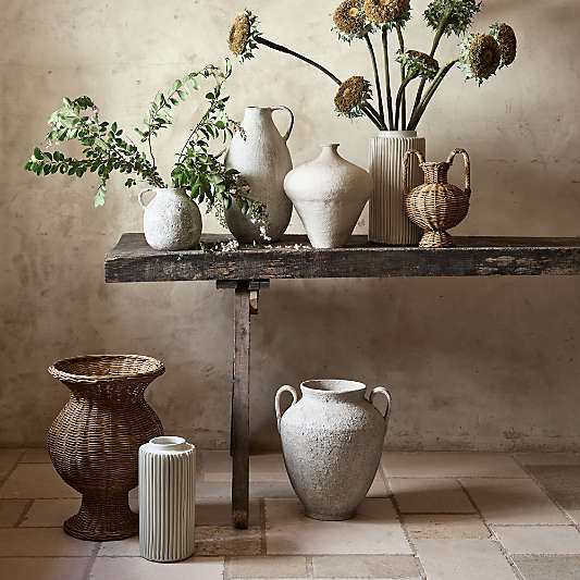 Alford Brown Woven Rattan Double Handle Vases