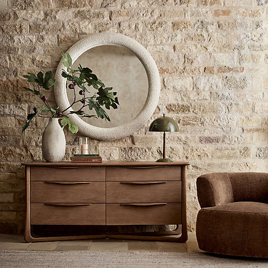 Alrik 66" Brown Oak Wood 6-Drawer Dresser